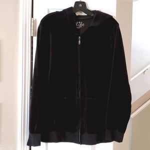 Black Velour Zippered Hoodie - Size XXL
